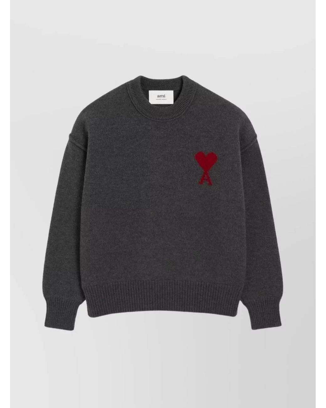 AMI Black Wool Ribbed Crewneck Sweater for men
