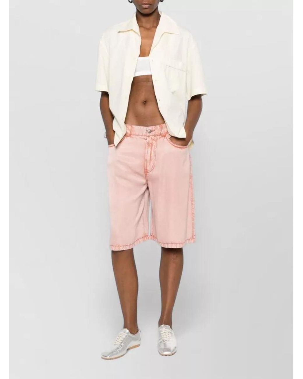 DIESEL Pink Viscose High-Rise Wide-Leg Knee-Length Bermuda Shorts