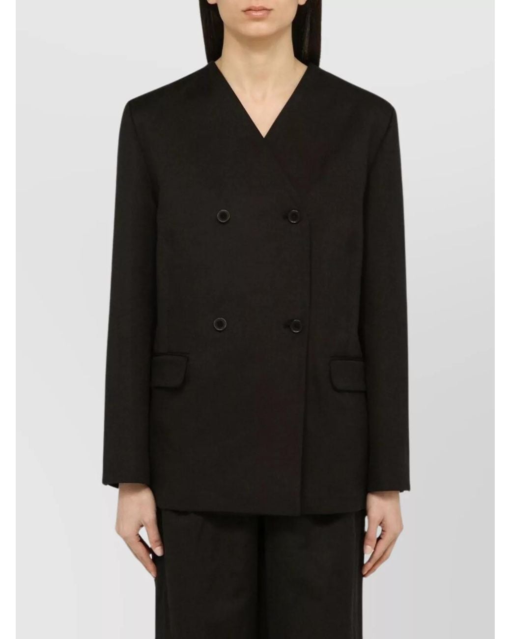 Loulou de Saison Black Cotton Linen Double-Breasted Jacket