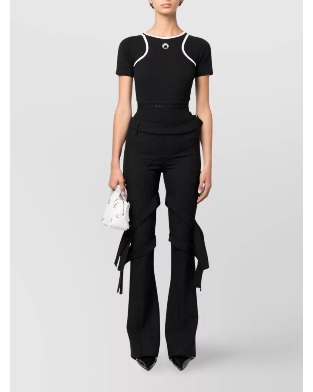 Ambush Black Virgin Wool Mid-Rise Belted Flared Trousers