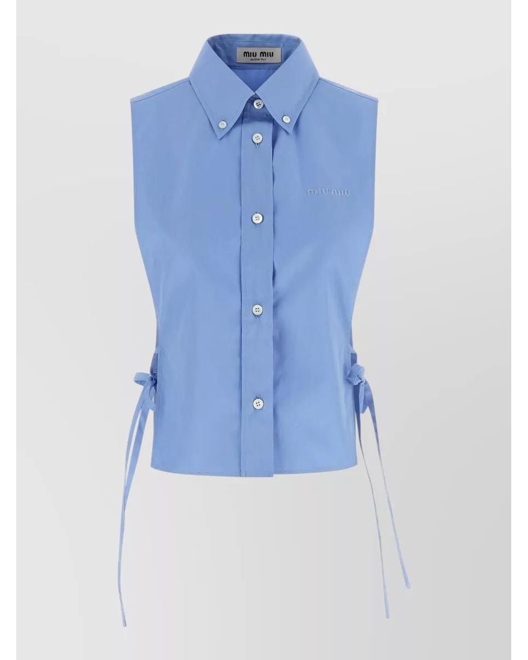 Miu Miu Blue Cotton Sleeveless Poplin Shirt