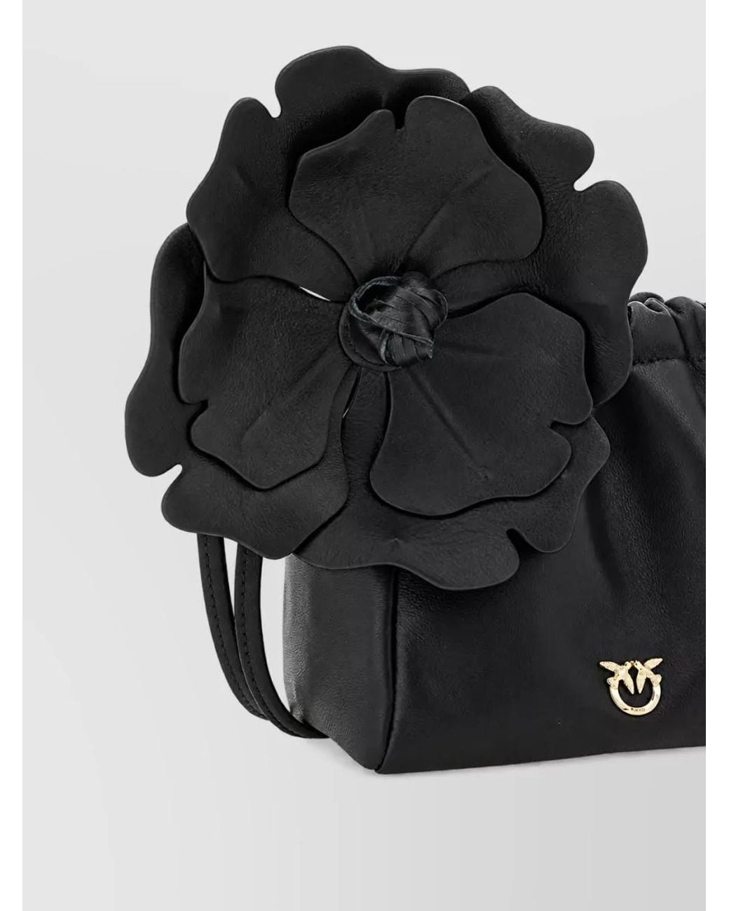 Pinko Black Flower Leather Pouch