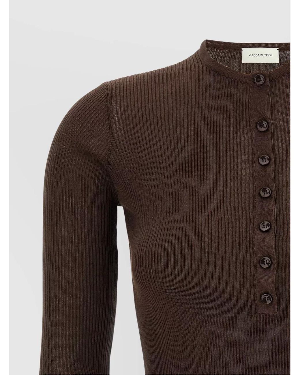 Magda Butrym Brown Ribbed Silk Crew-Neck Long-Sleeve Knitted Top