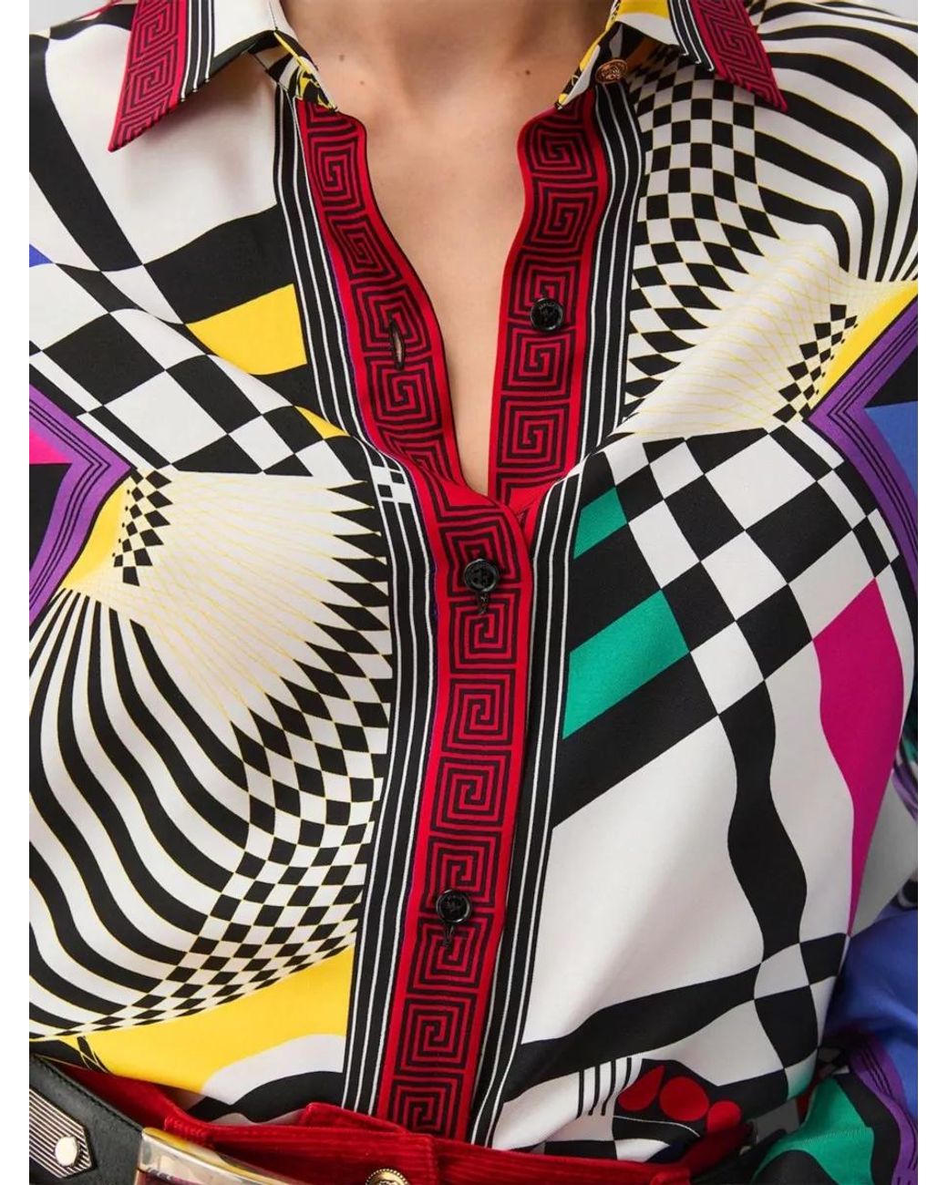 Versace Black Silk Printed Long-Sleeve Shirt