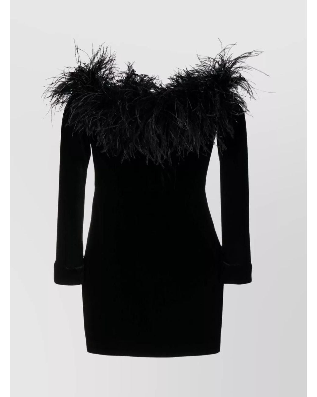 Alessandra Rich Black Feather Trim Velvet Strapless Long Sleeve Mini Dress