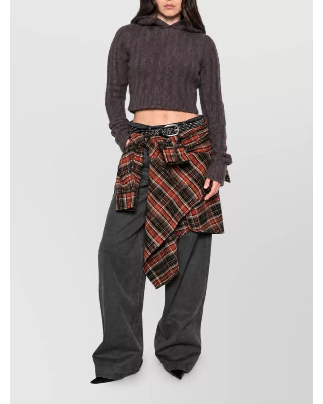 Rick Owens Multicolor Cashmere Silk Ribbed Cropped Hoodie