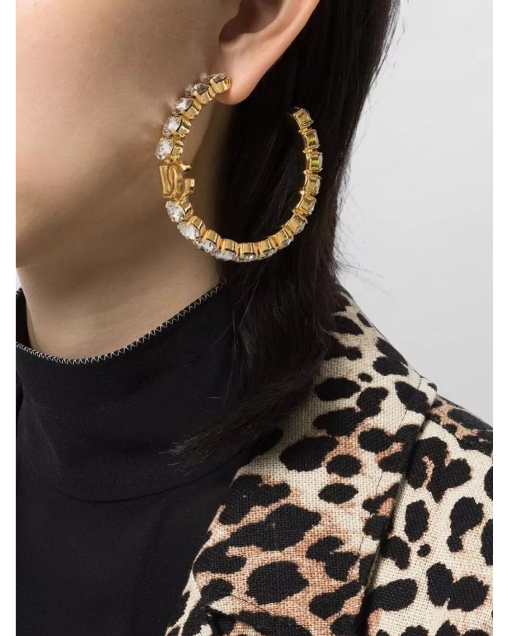 Dolce & Gabbana Metallic Crystal-Embellished Hoop Earrings