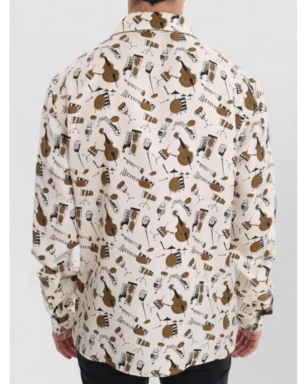 Dolce & Gabbana Natural Silk Printed Long-Sleeve Shirt for men