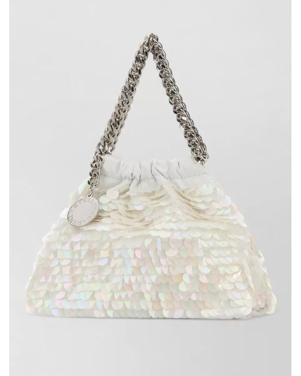 Stella McCartney White Falabella Mini Embellished Satin Clutch Bag