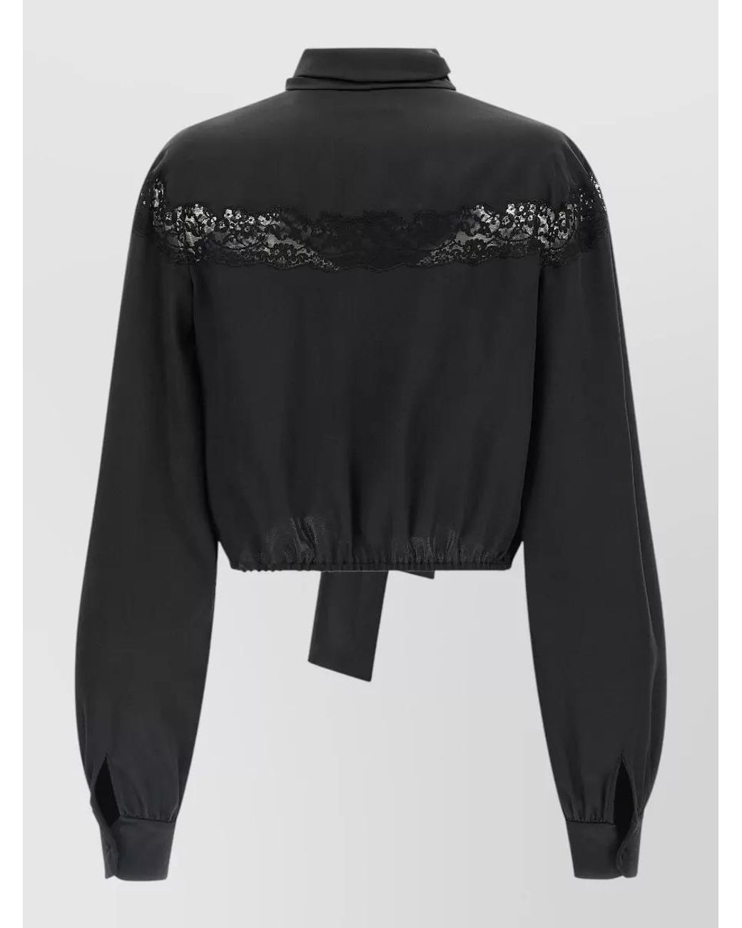 Saint Laurent Black Silk Lace Cropped Blouse