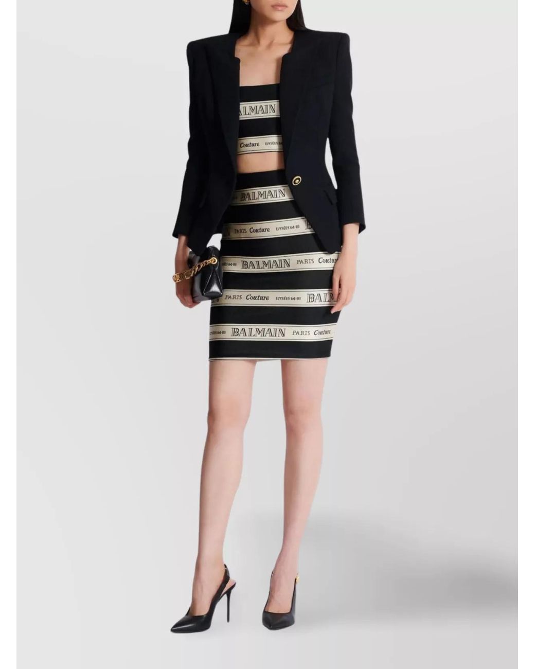 Balmain Gray Jacquard Cropped Square Neck Top