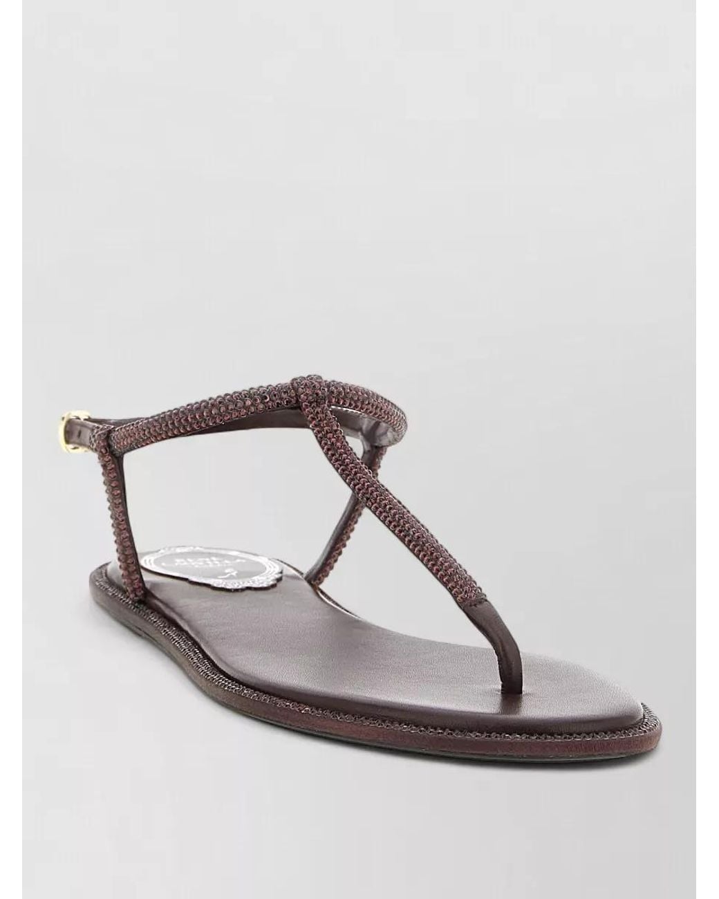 Rene Caovilla Multicolor Rhinestone Embellished Leather Flip Flop Sandals