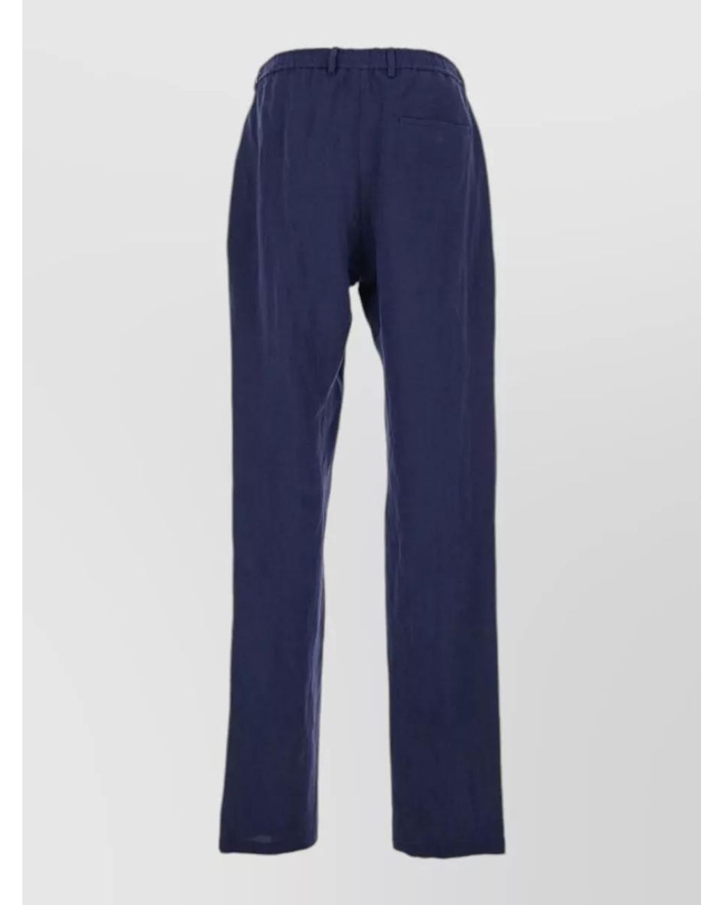Emporio Armani Blue Linen Straight-Leg Trousers for men