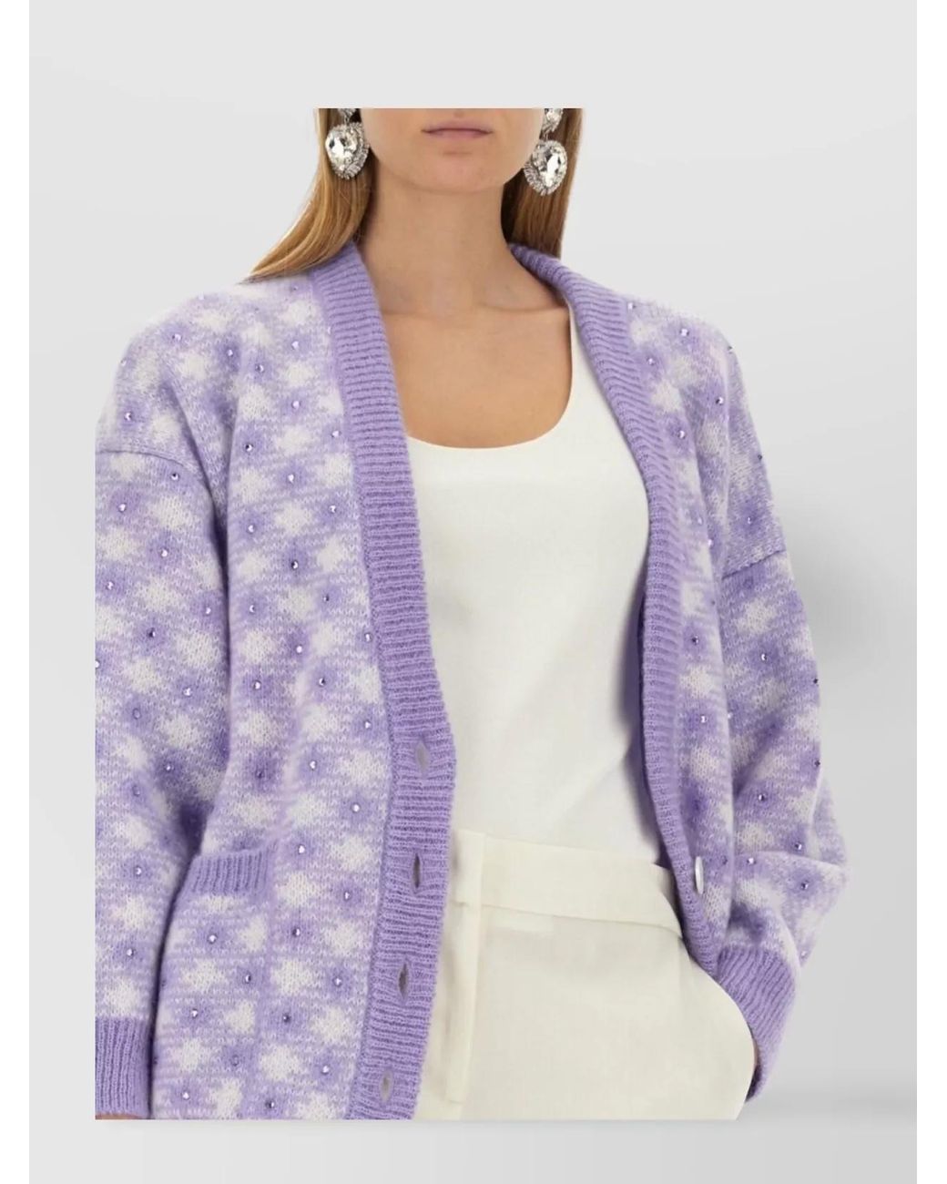 Alessandra Rich Purple V-Neck Regular-Fit Cardigan