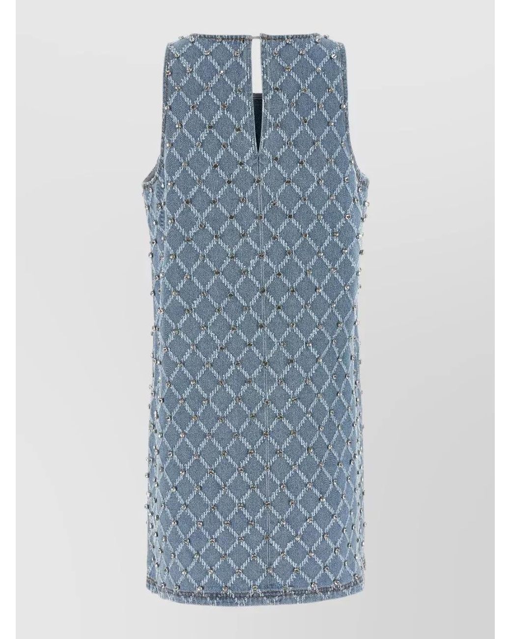 Pinko Blue Cotton Denim Crystal-Embellished Sleeveless Mini Dress