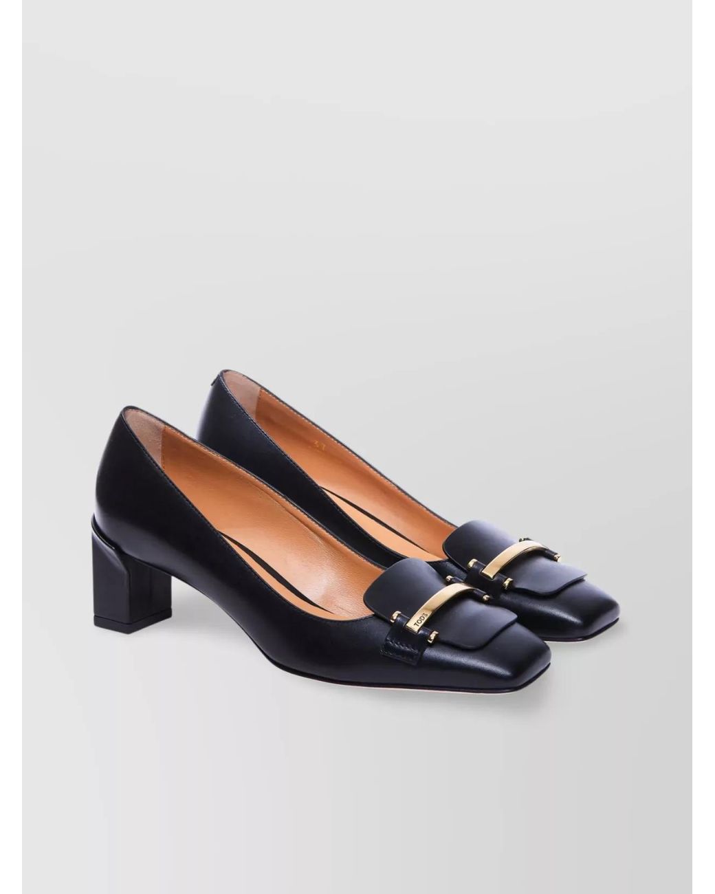 Tod's Blue Leather Square-Toe Block-Heel Pumps
