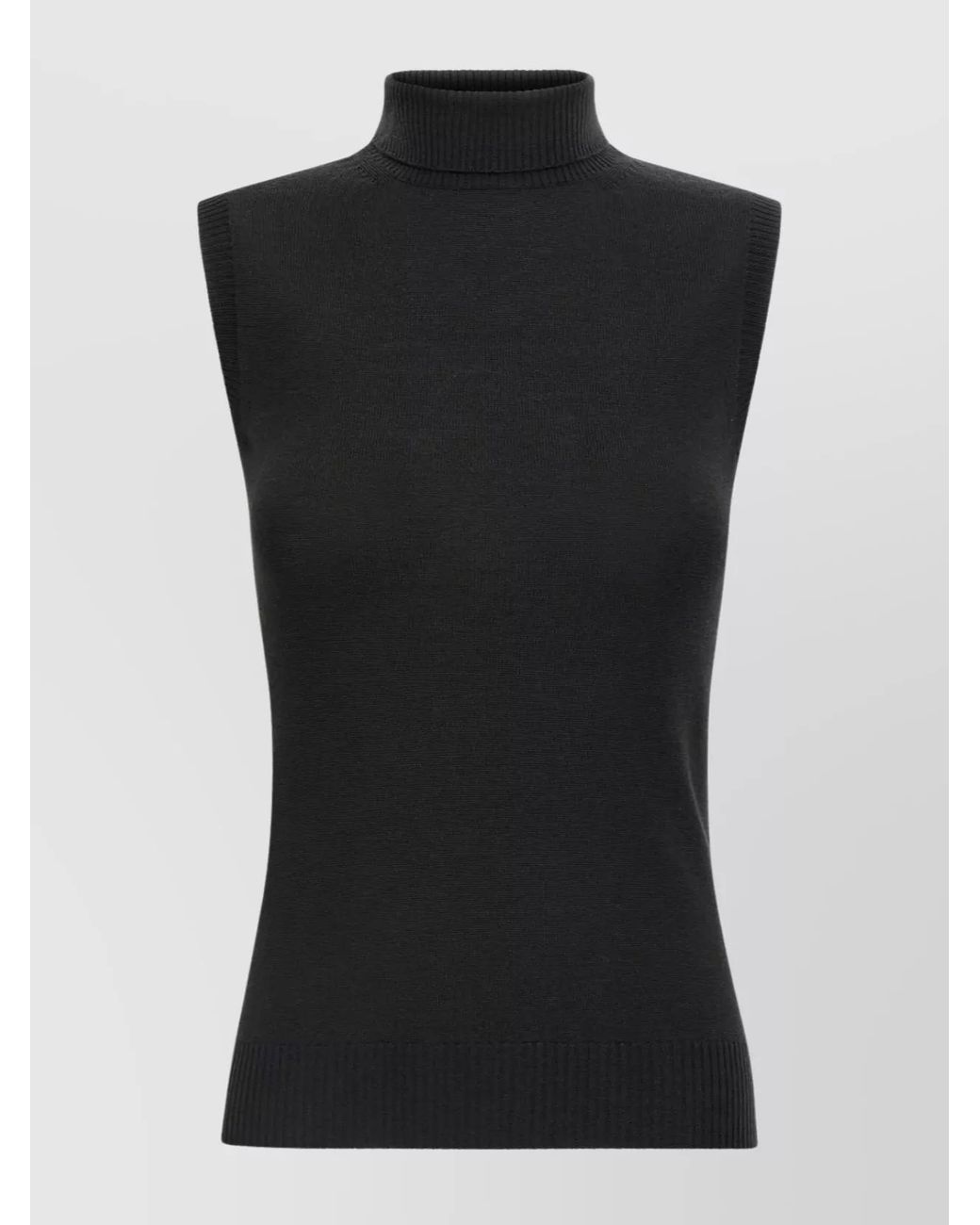 Sportmax Black Virgin Wool Fine-Knit Sleeveless Turtleneck Top