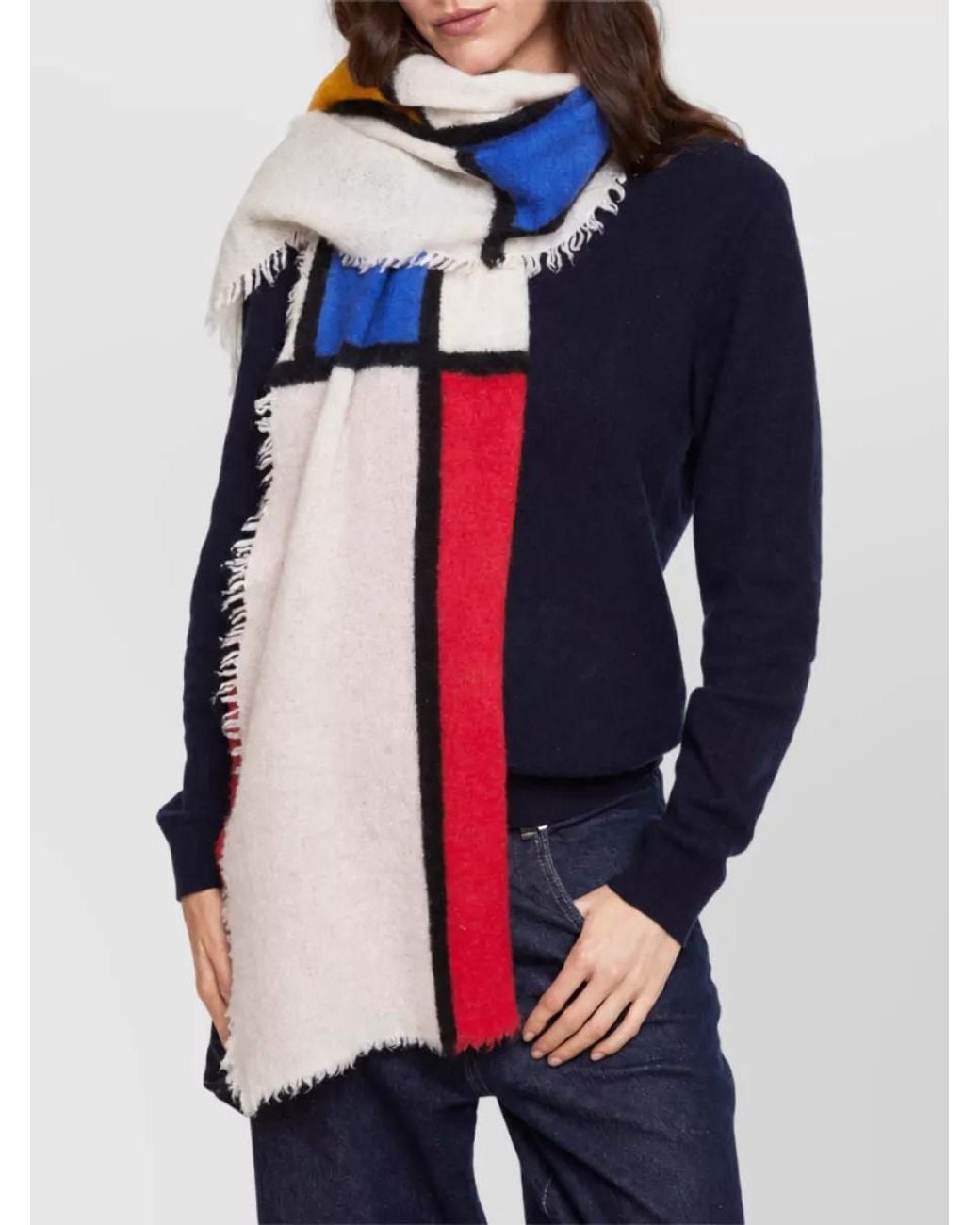 Faliero Sarti Red Cashmere Color Block Scarf