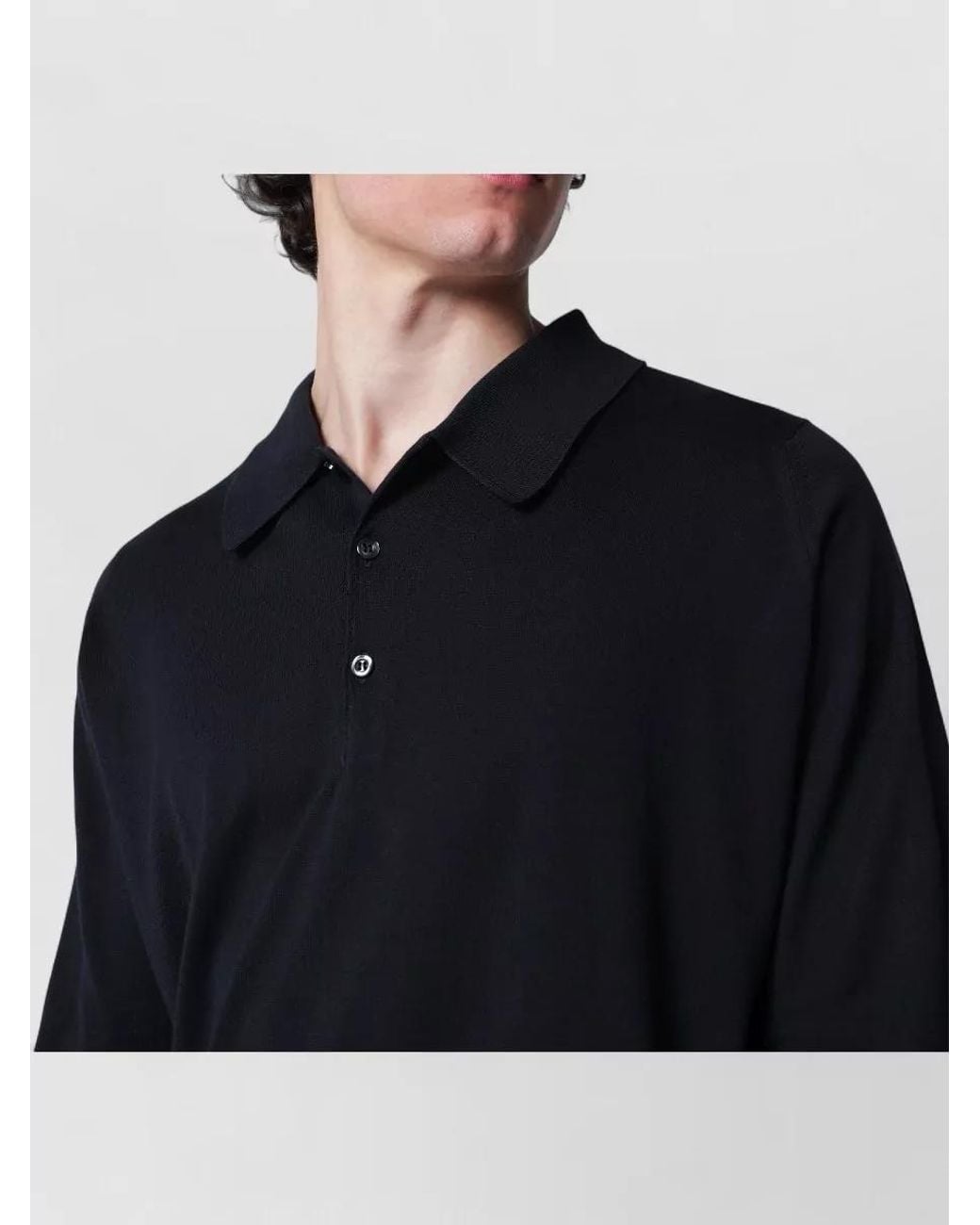 John Smedley Finchleyco Long Sleeve Polo Knit Shirt in Black for