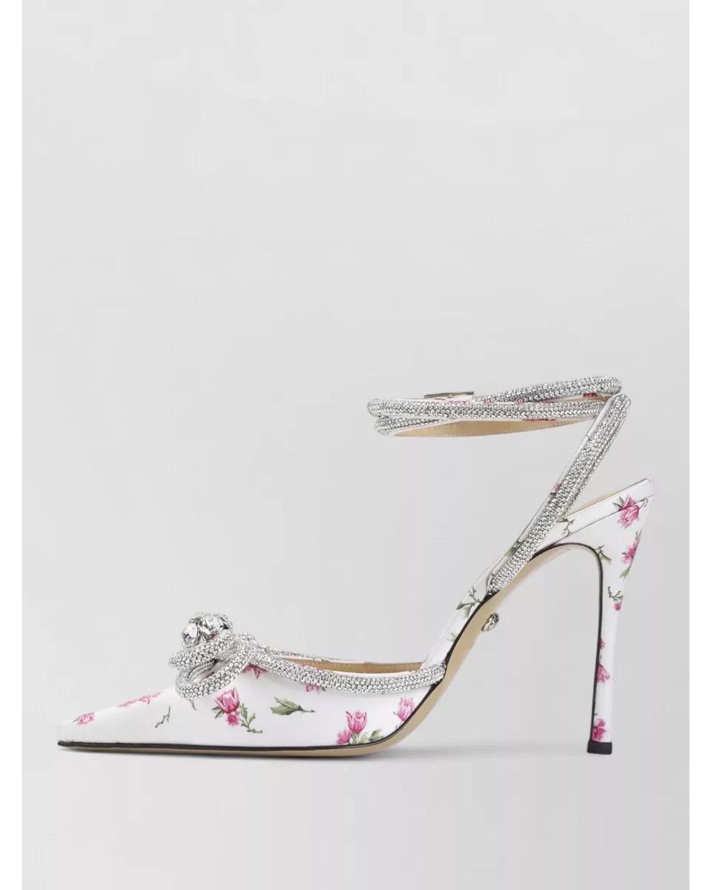 Mach & Mach White Floral Satin High-Heel Sandals