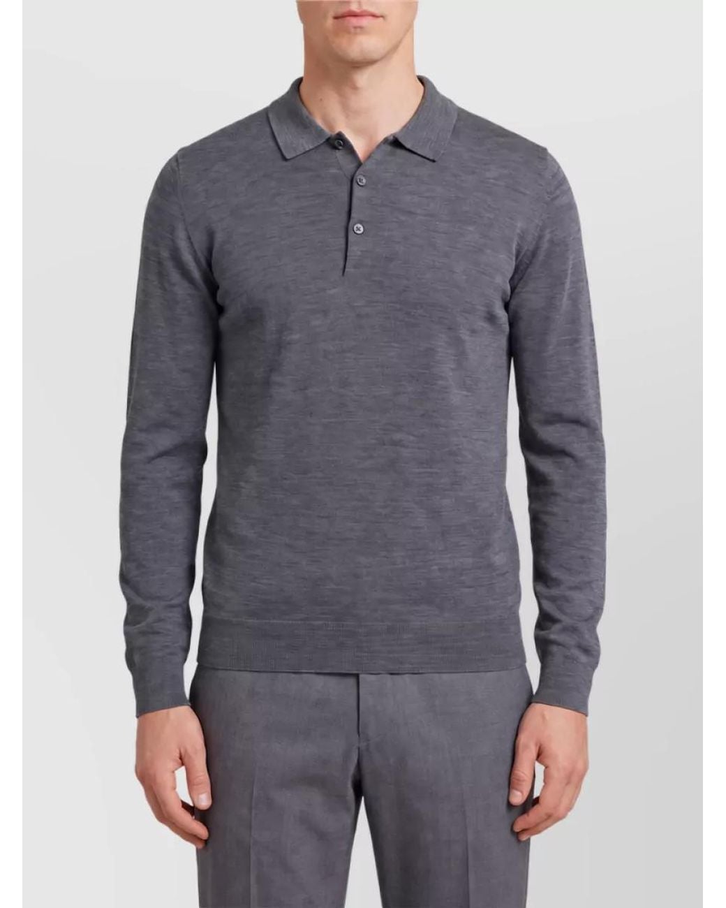 John Smedley Blue Merino Wool Fine-Knit Long-Sleeve Polo Shirt for men