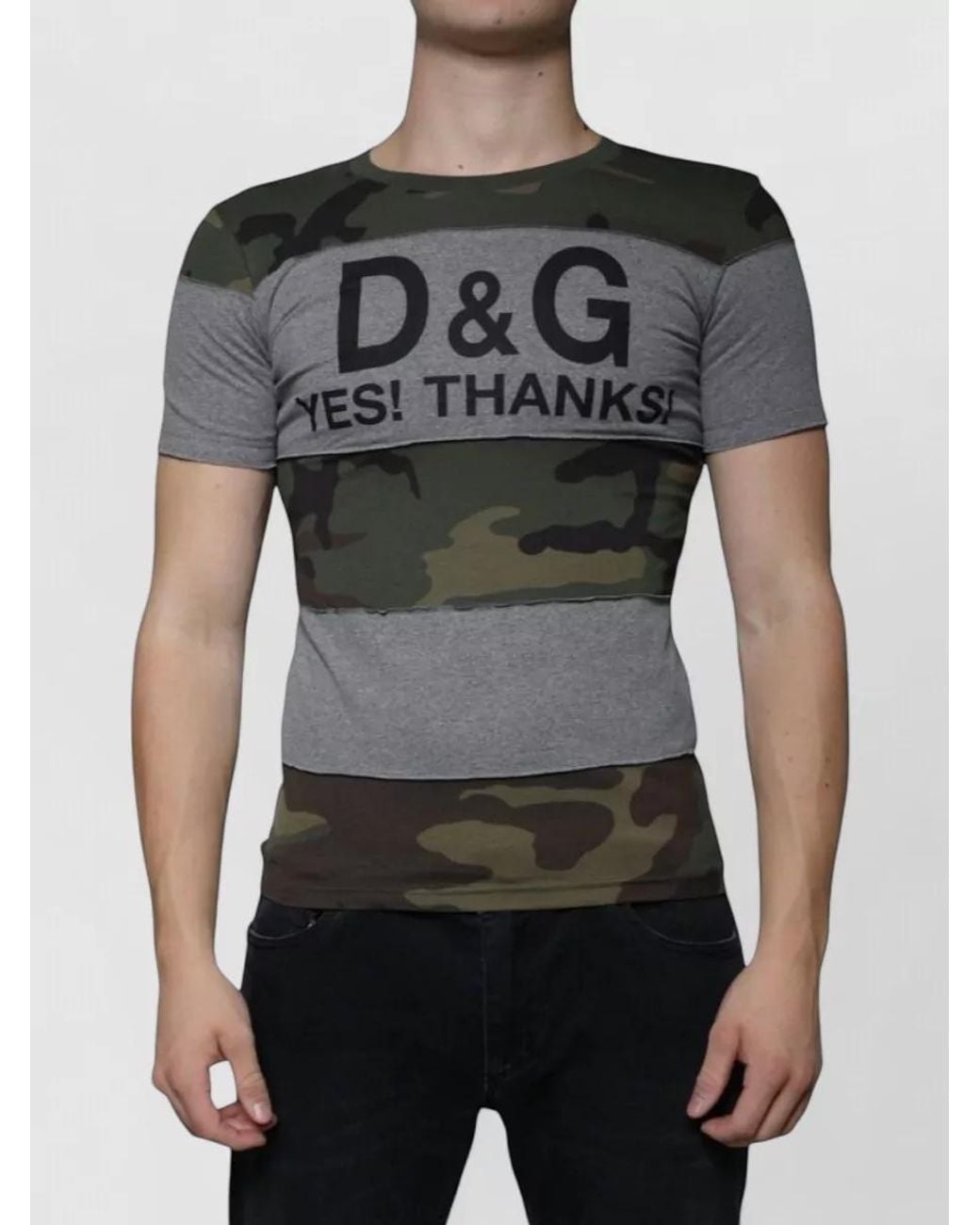 Dolce & Gabbana Gray Cotton Camouflage Crew-Neck T-Shirt for men