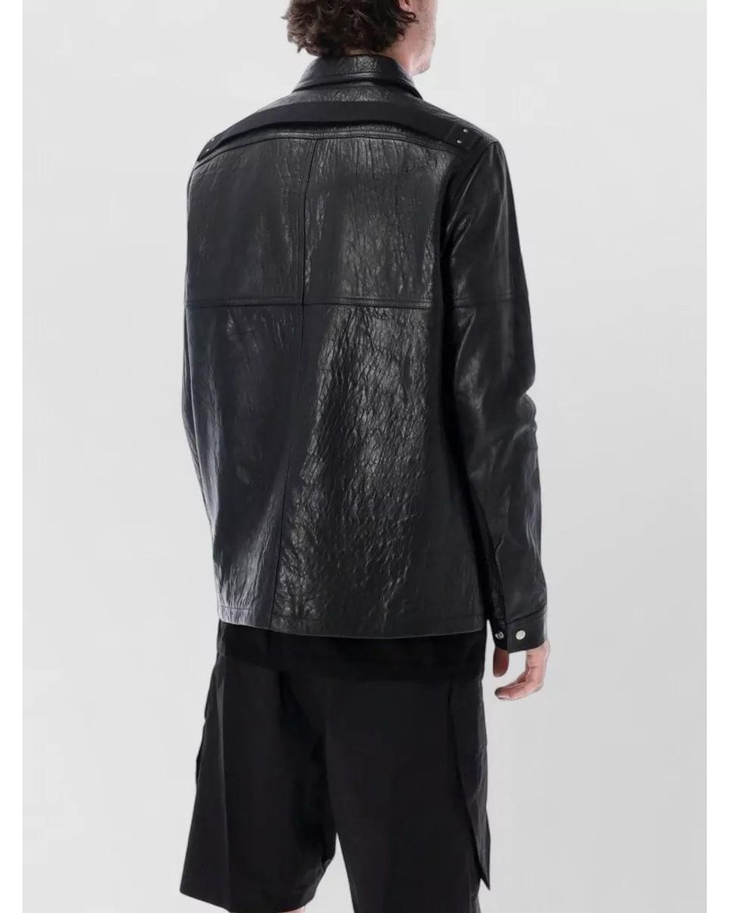 Rick Owens Blue Lamb Leather Hip-Length Jacket for men