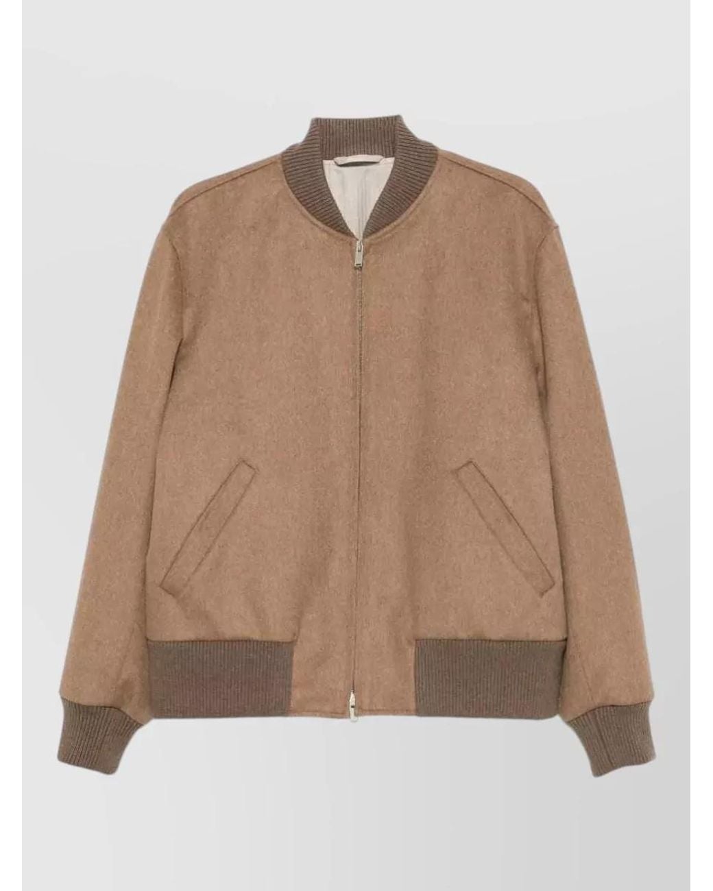 Lardini Natural Virgin Wool Ribbed-Trim Bomber Jacket for men