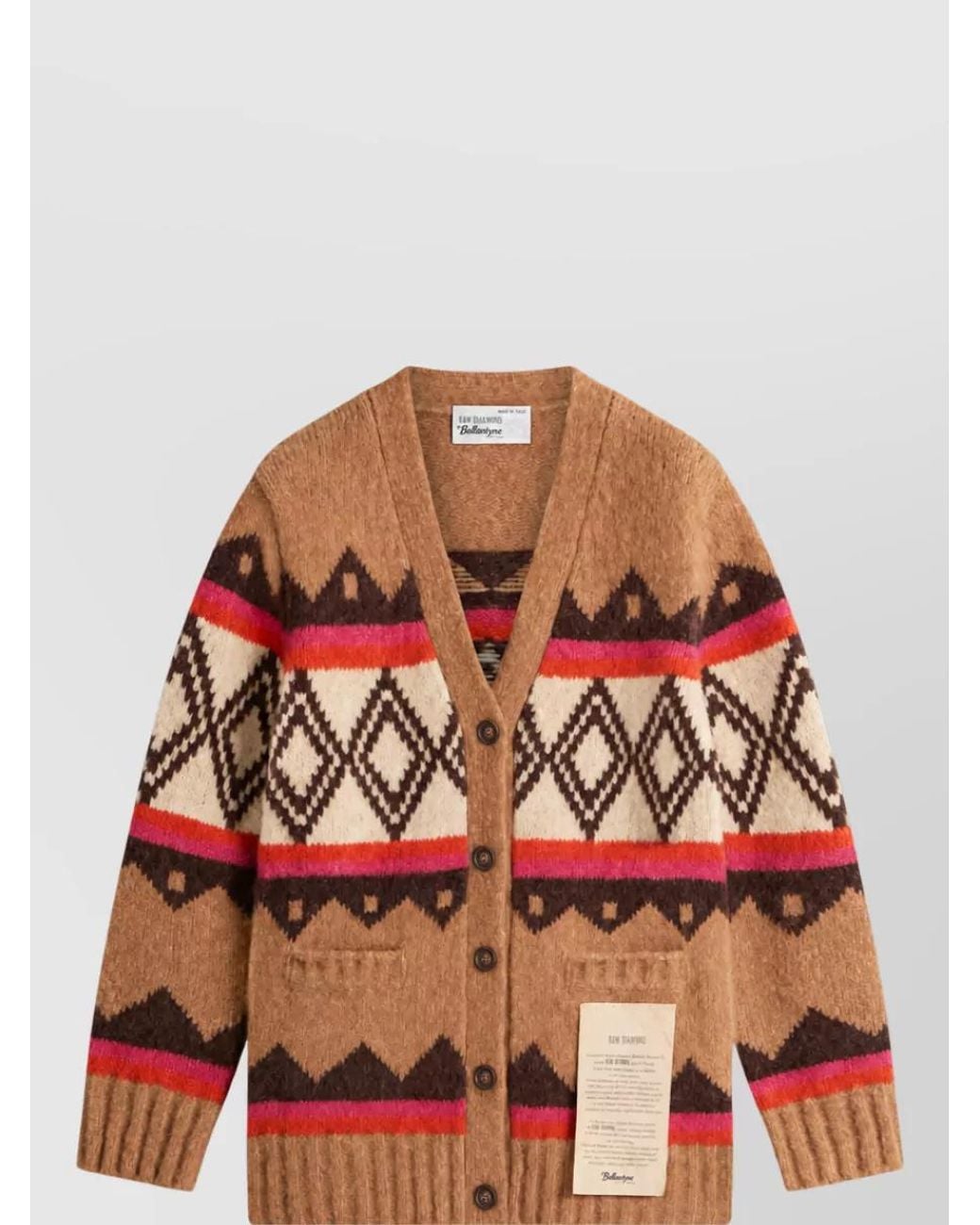 Ballantyne Red Wool Jacquard V-Neck Cardigan