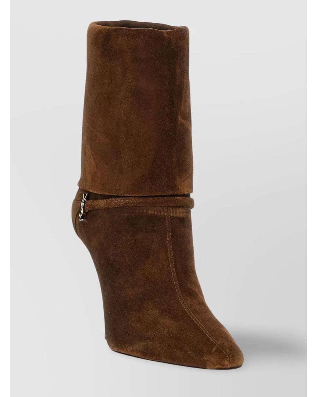 Saint Laurent Brown Suede Leather Pointed-Toe Ankle Boots