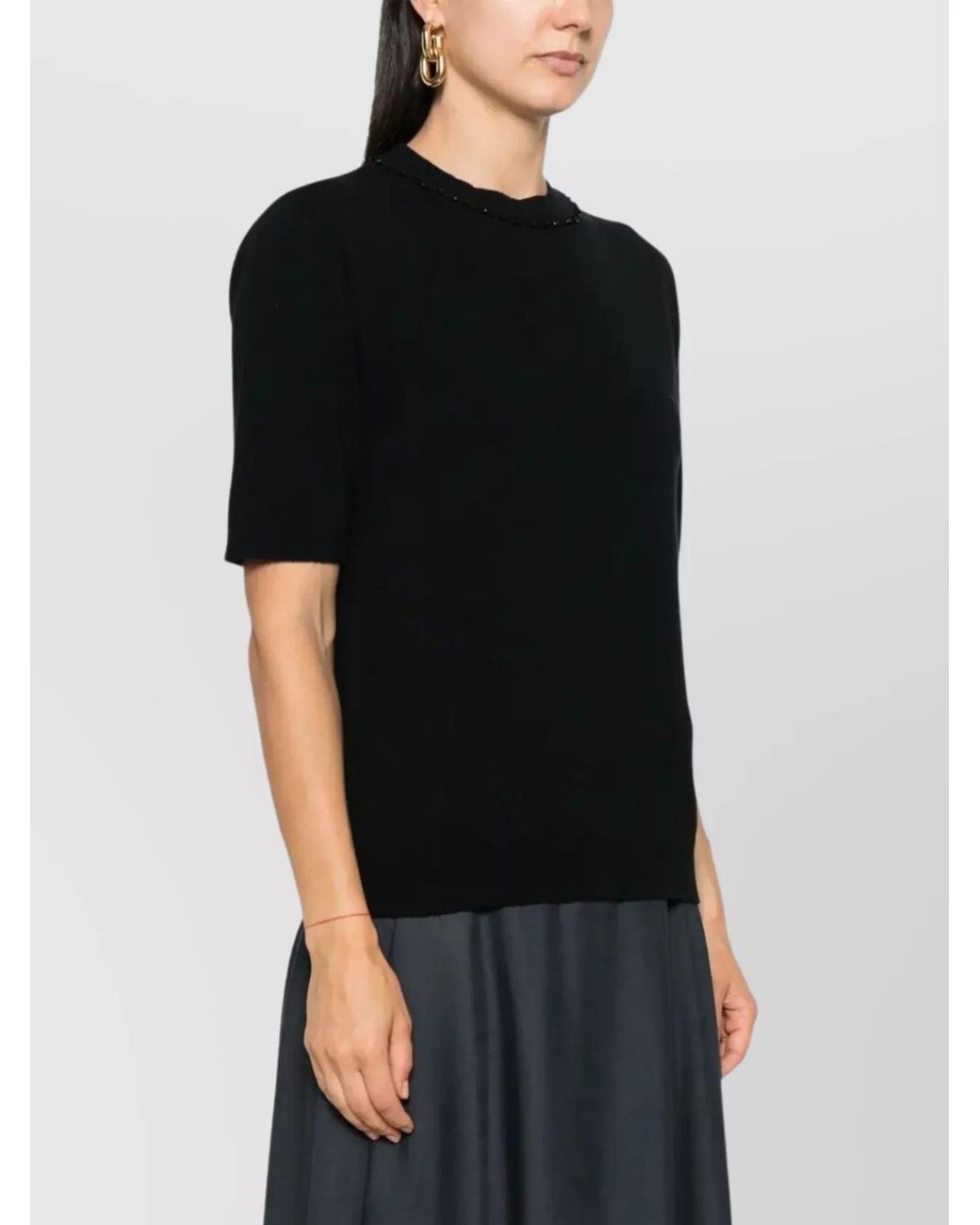 Fabiana Filippi Black Silk Cashmere Short-Sleeve Knitted Top