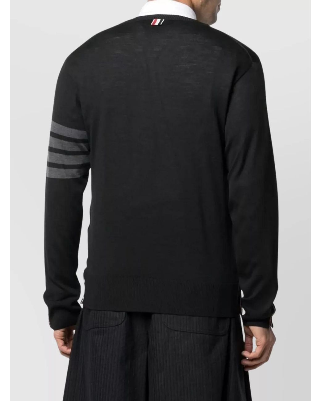 Thom Browne Black Fine-Knit Wool-Bar Crew-Neck Jumper for men