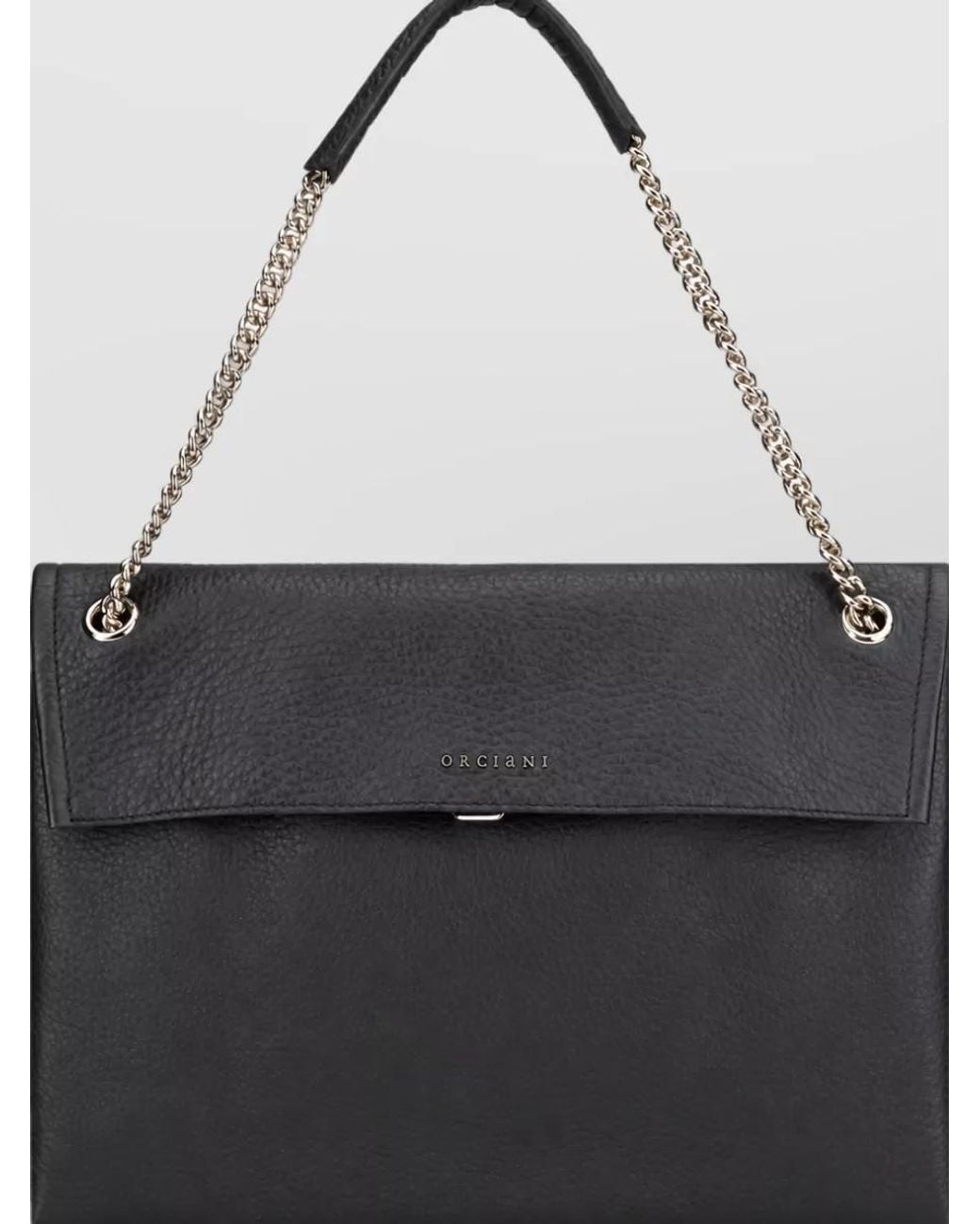 Orciani Black Leather Venus Midi Shoulder Bag