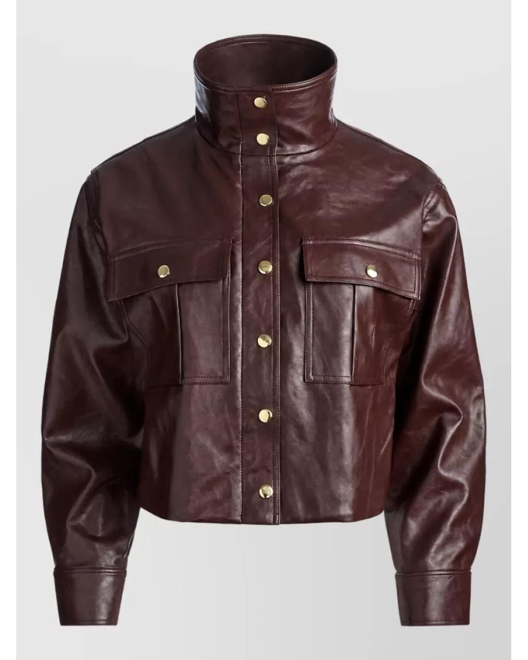 Alice + Olivia Brown Cropped Funnel Neck Vegan Leather Jacket