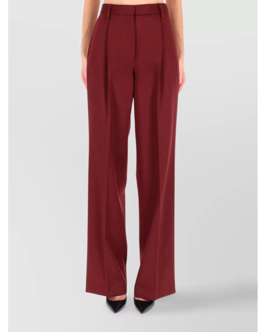Dries Van Noten Red Wool Wide-Leg Trousers