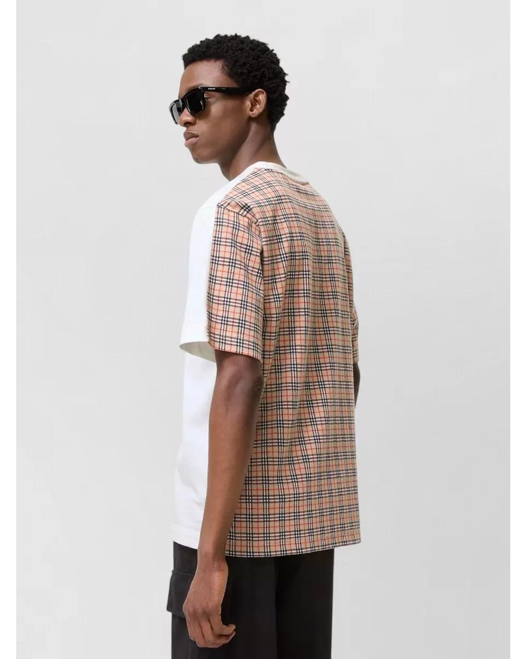 Burberry White Cotton Two-Tone Check Short-Sleeve T-Shirt for men
