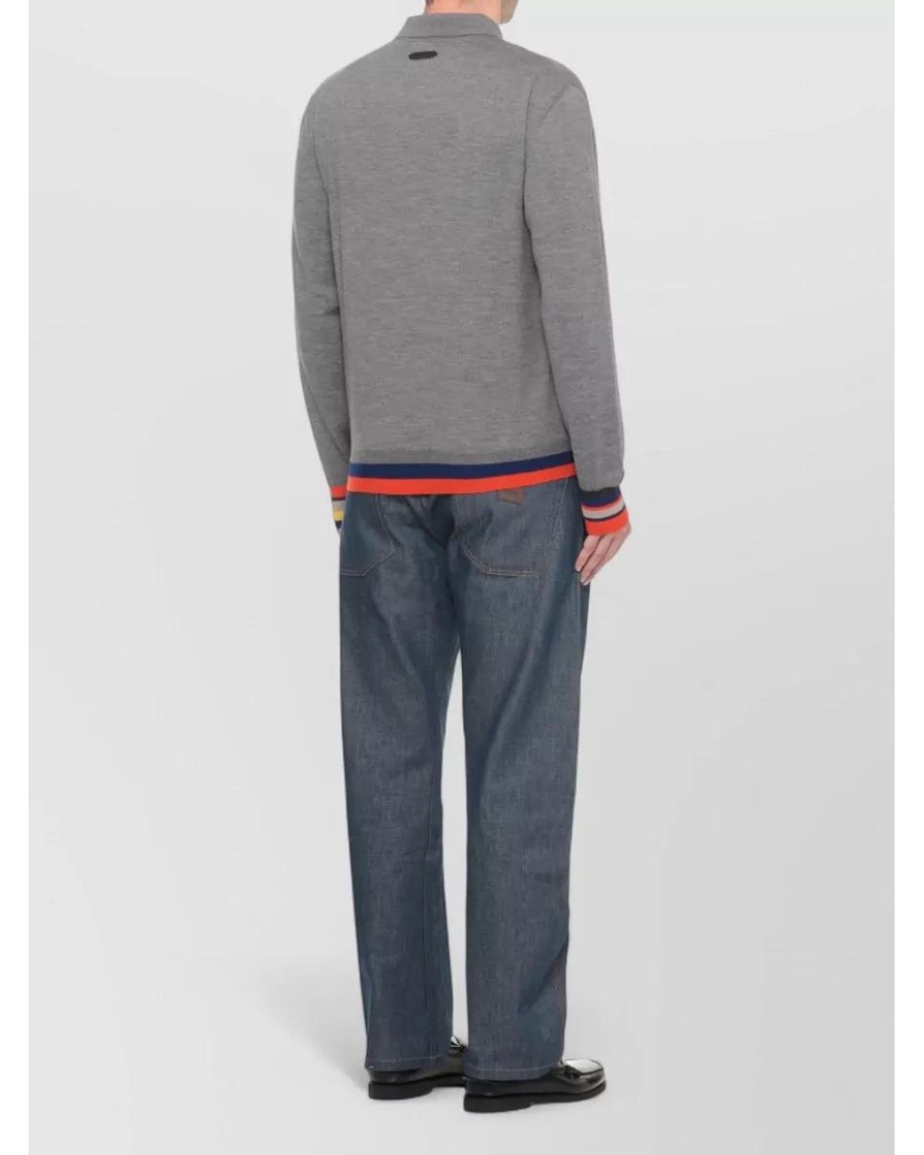 Moschino Gray Wool Long-Sleeve Polo Shirt for men