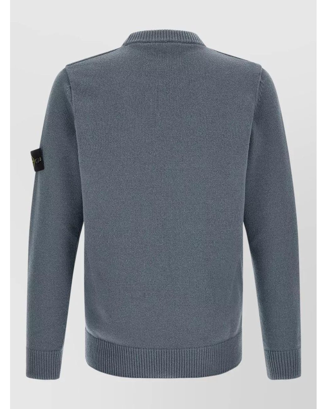 Stone Island Blue Ribbed Wool Crew Neck Jumper for men