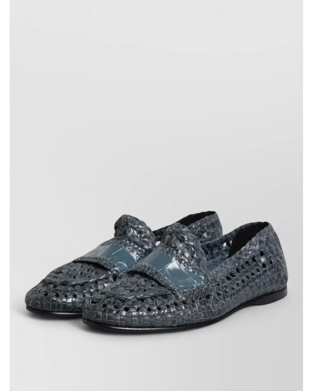 Dolce & Gabbana Gray Woven Leather Loafers for men