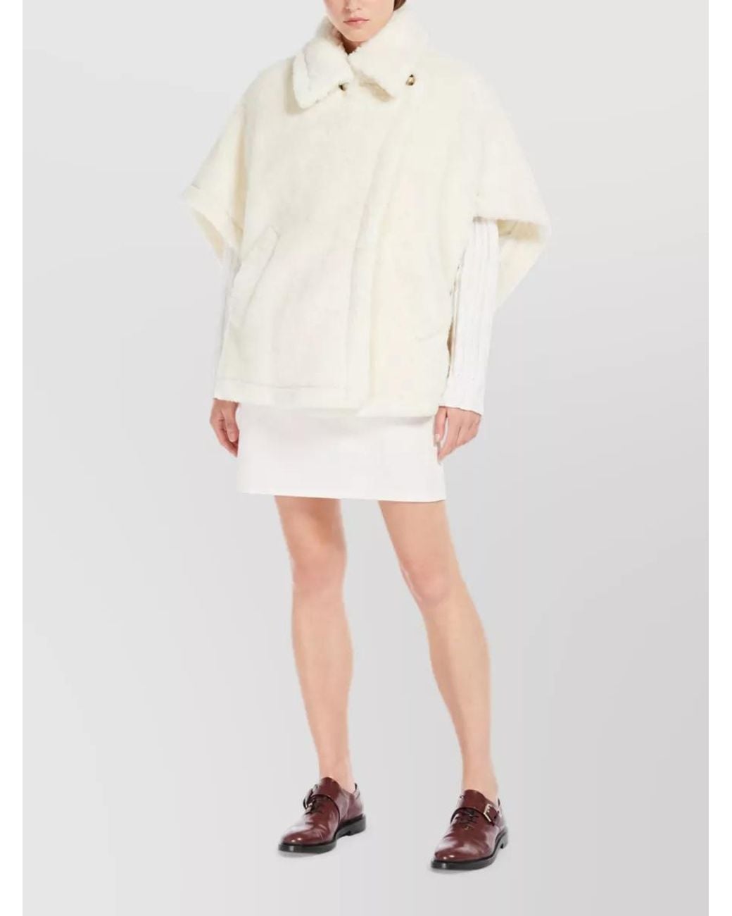 Max Mara Natural Alpaca Wool Silk Fleece Cape