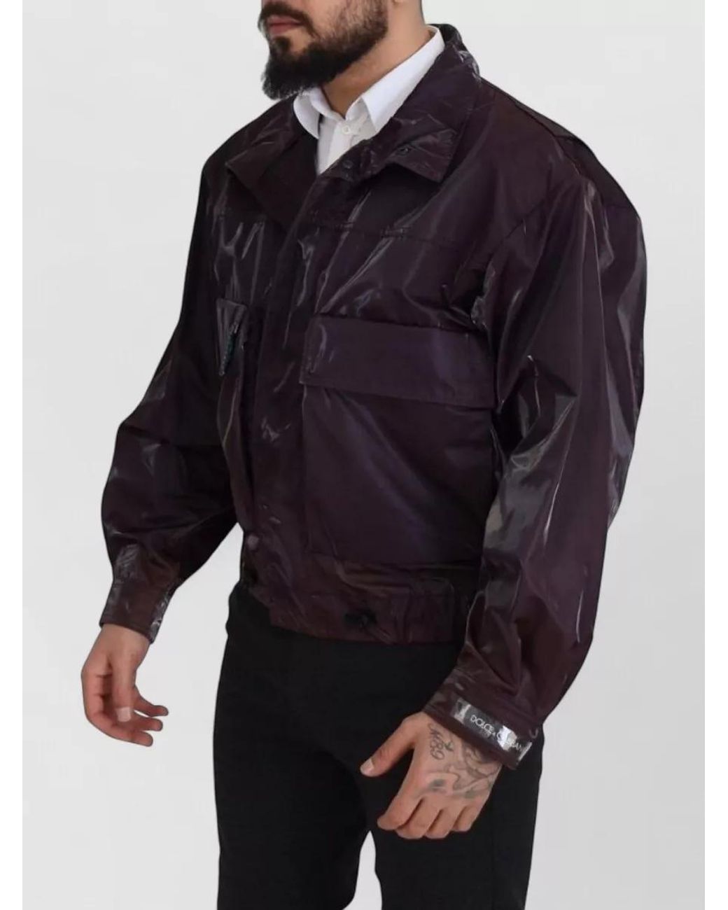 Dolce & Gabbana Blue Nylon Collared Biker Raincoat for men