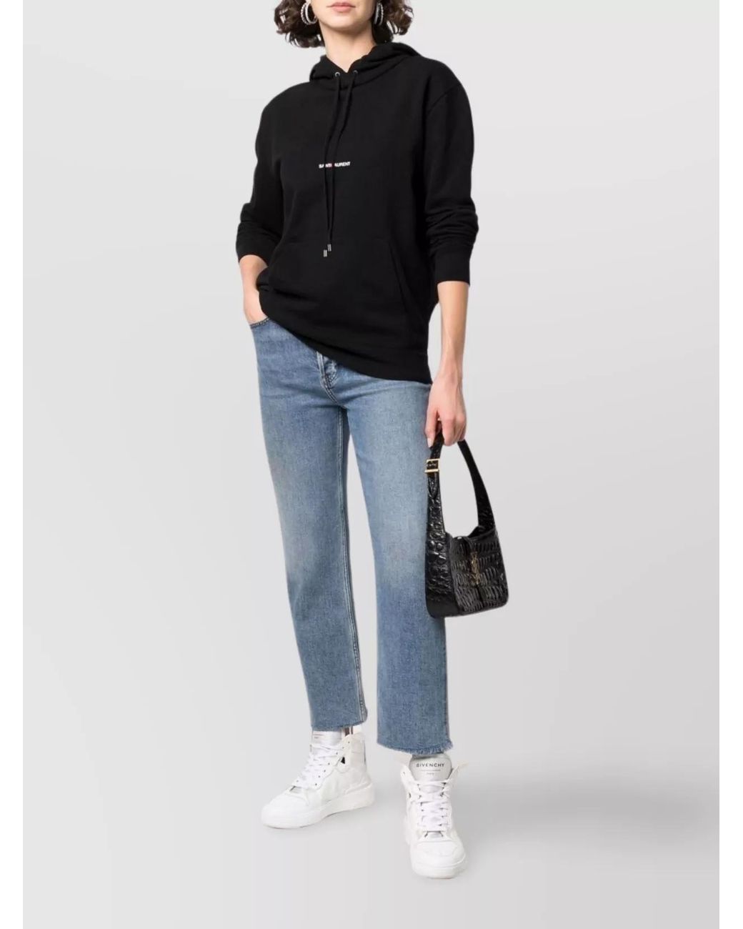 Saint Laurent Black Cotton Logo-Print Hoodie