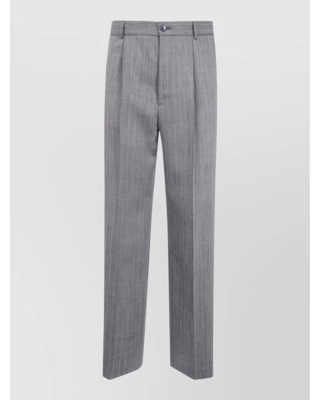 Dries Van Noten Gray Wool Herringbone Pleated Wide-Leg Tailored Trousers for men