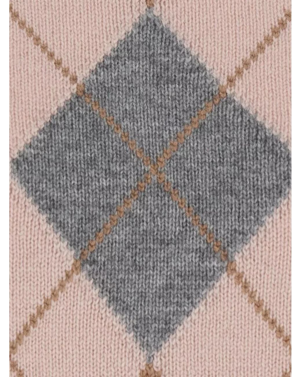 Max Mara Gray Wool Cashmere Argyle Crewneck Jumper