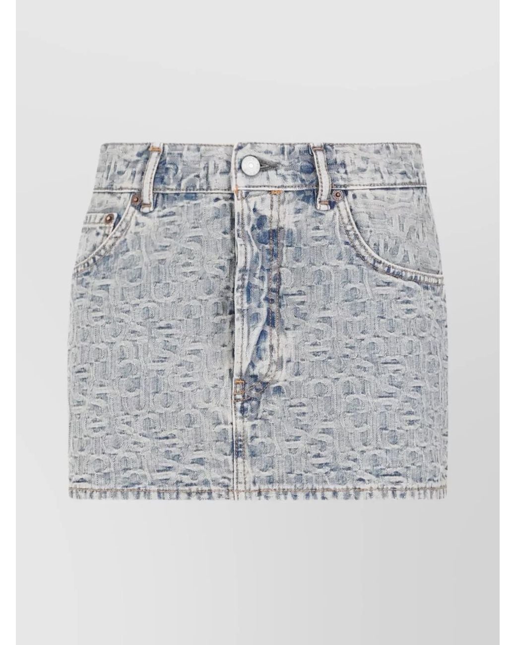 Acne Blue Denim Skirt With Belt Loops And Lettering Pattern