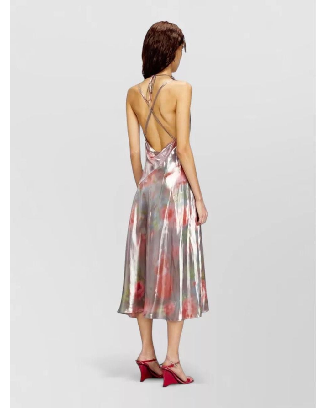 DIESEL White Floral Print Halterneck Open Back Midi Dress