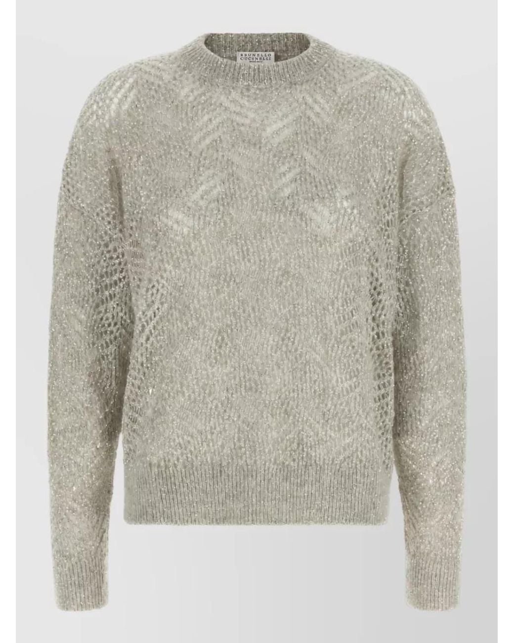 Brunello Cucinelli Gray Mohair-Blend Ribbed Crew-Neck Sweater