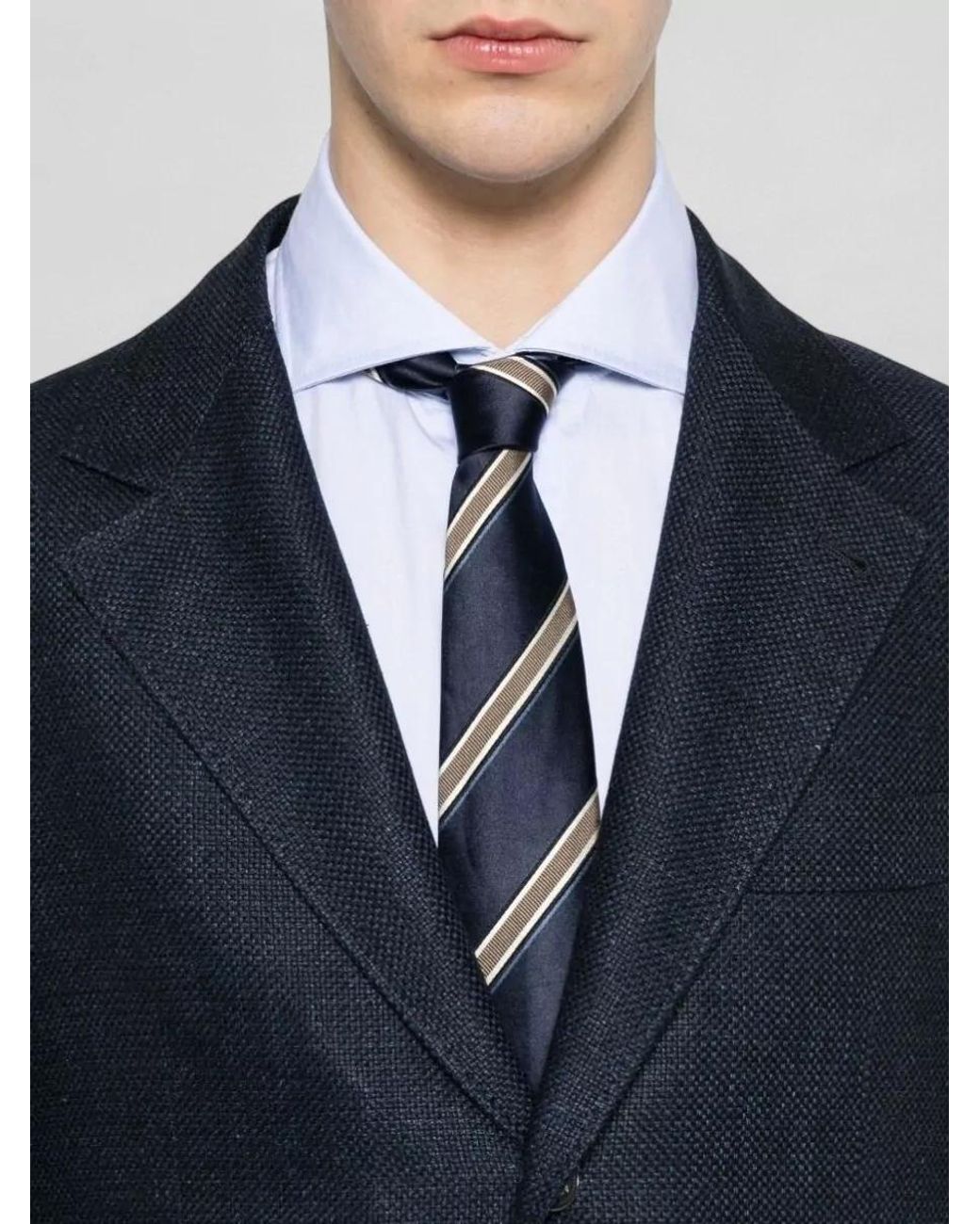 Brunello Cucinelli Blue Silk Linen Wool Single-Breasted Suit for men