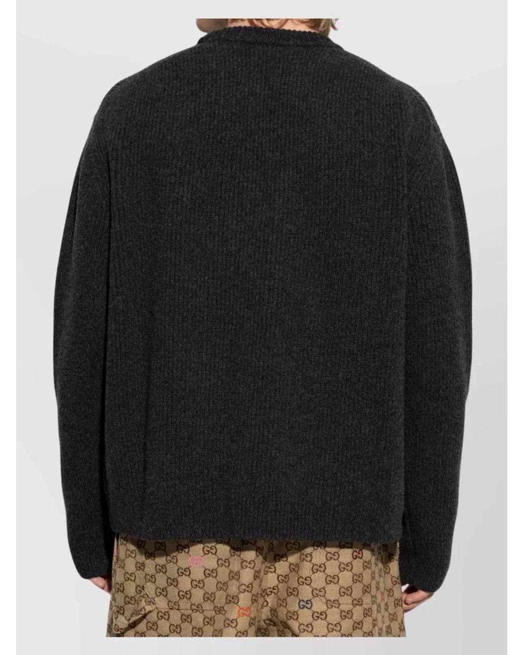 Gucci Black Cashmere Wool Logo-Embroidered Crewneck Sweater for men