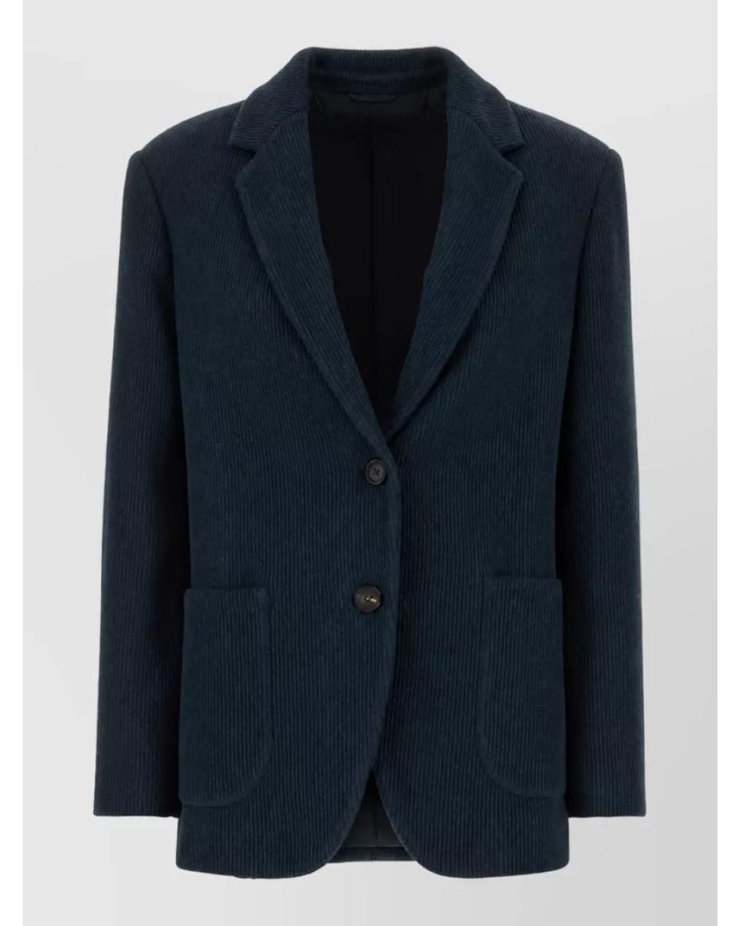 Brunello Cucinelli Blue Knit Single Breasted Coat